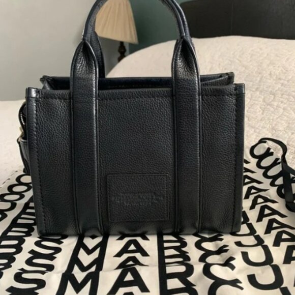 Marc Jacobs Full Grain Leather Tote Handbag Crossbody Strap Black Goldendoodle - Picture 5 of 14